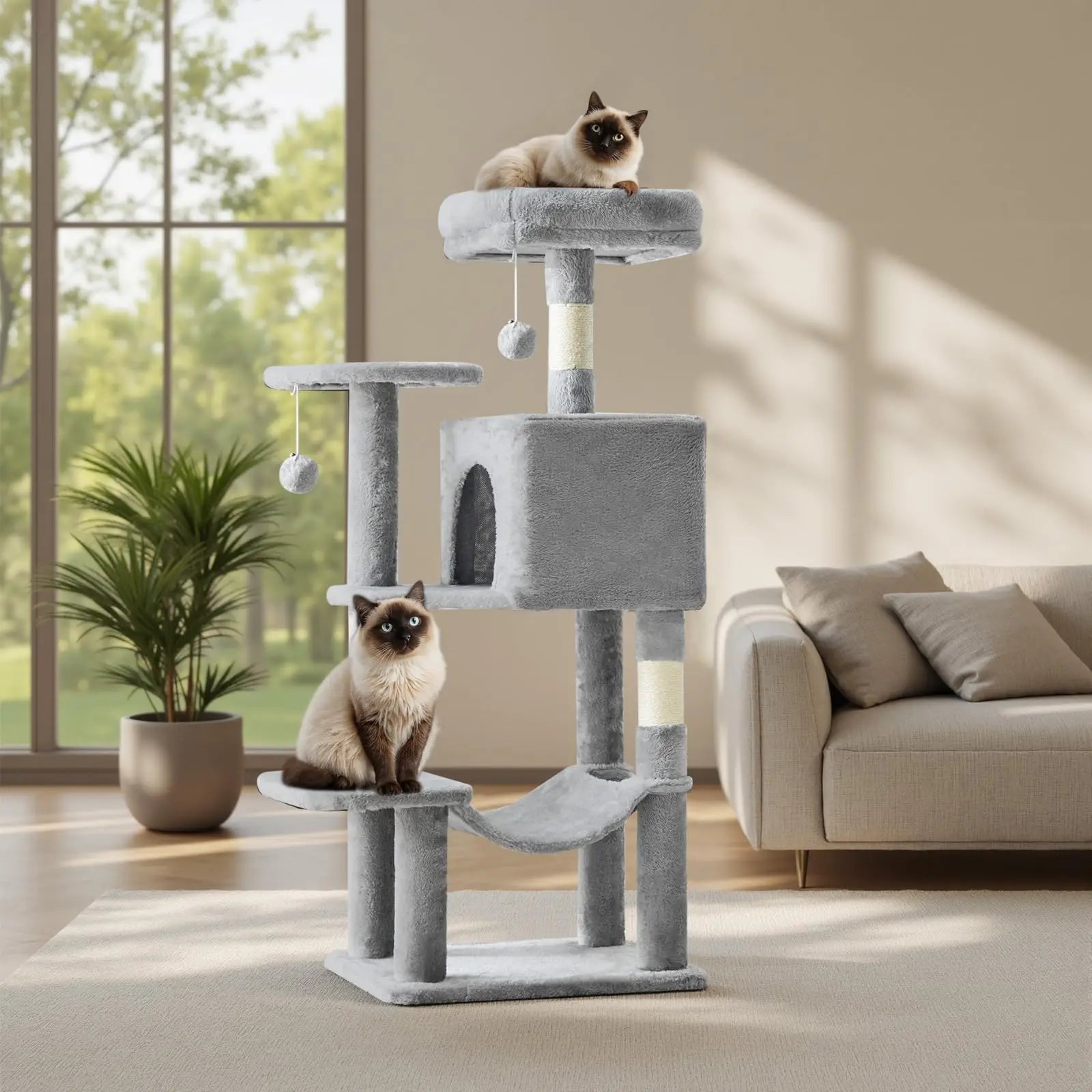 44 Inch Cat Tree Tower, Cat Climbing Tower with Natural Sisal Scratching Posts, Hammock, Pet Condo for Indoor Cats