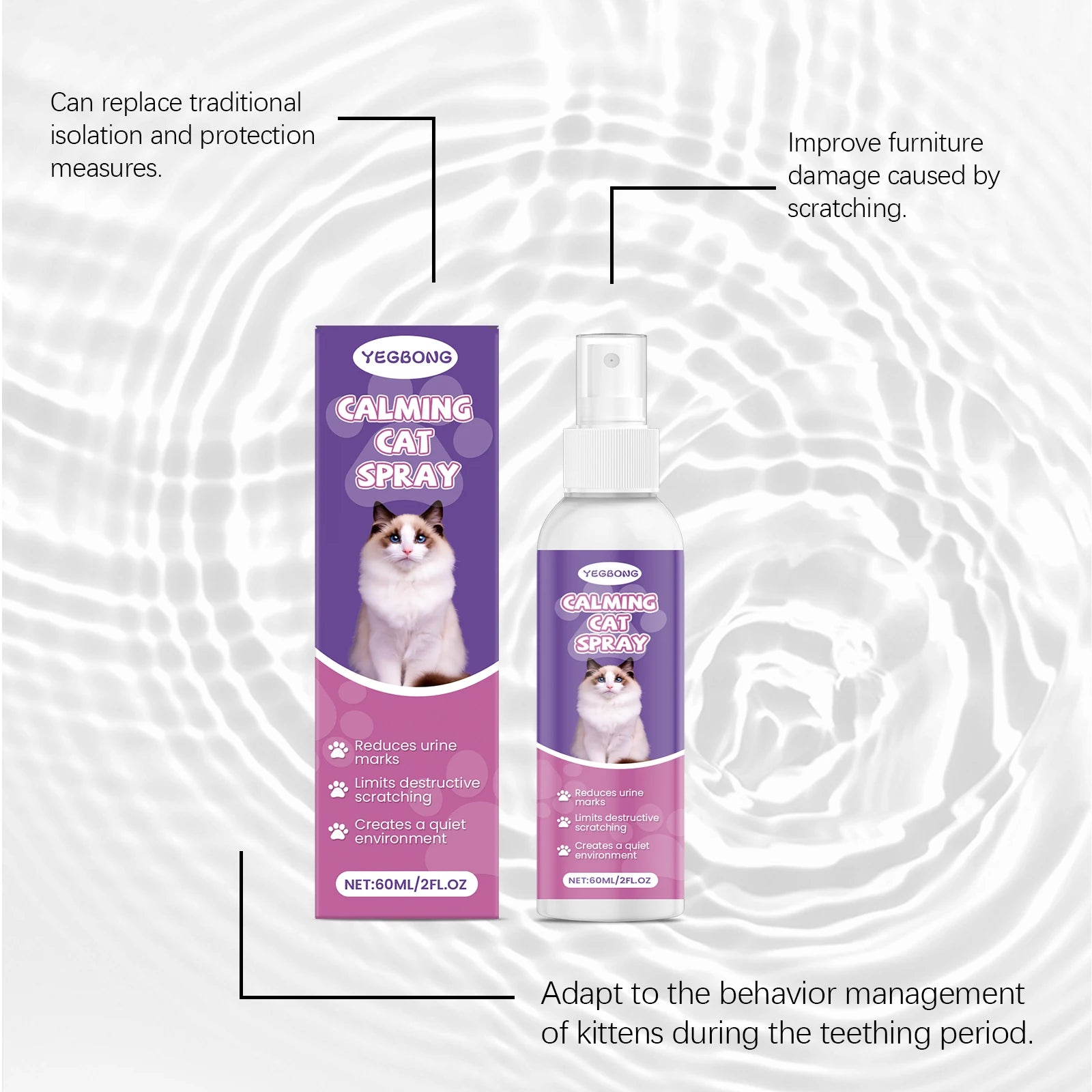 Yegbong Cat Calming Spray Gentle Formula Non-irritating Pets Behavior Regulation Relief Cat Stress Soothing Mood Cat Care Spray