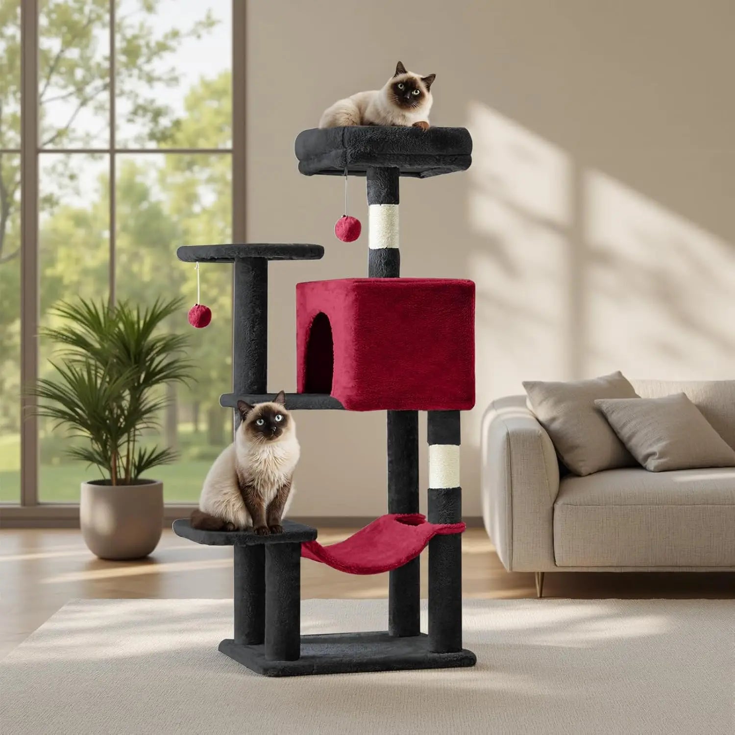 44 Inch Cat Tree Tower, Cat Climbing Tower with Natural Sisal Scratching Posts, Hammock, Pet Condo for Indoor Cats