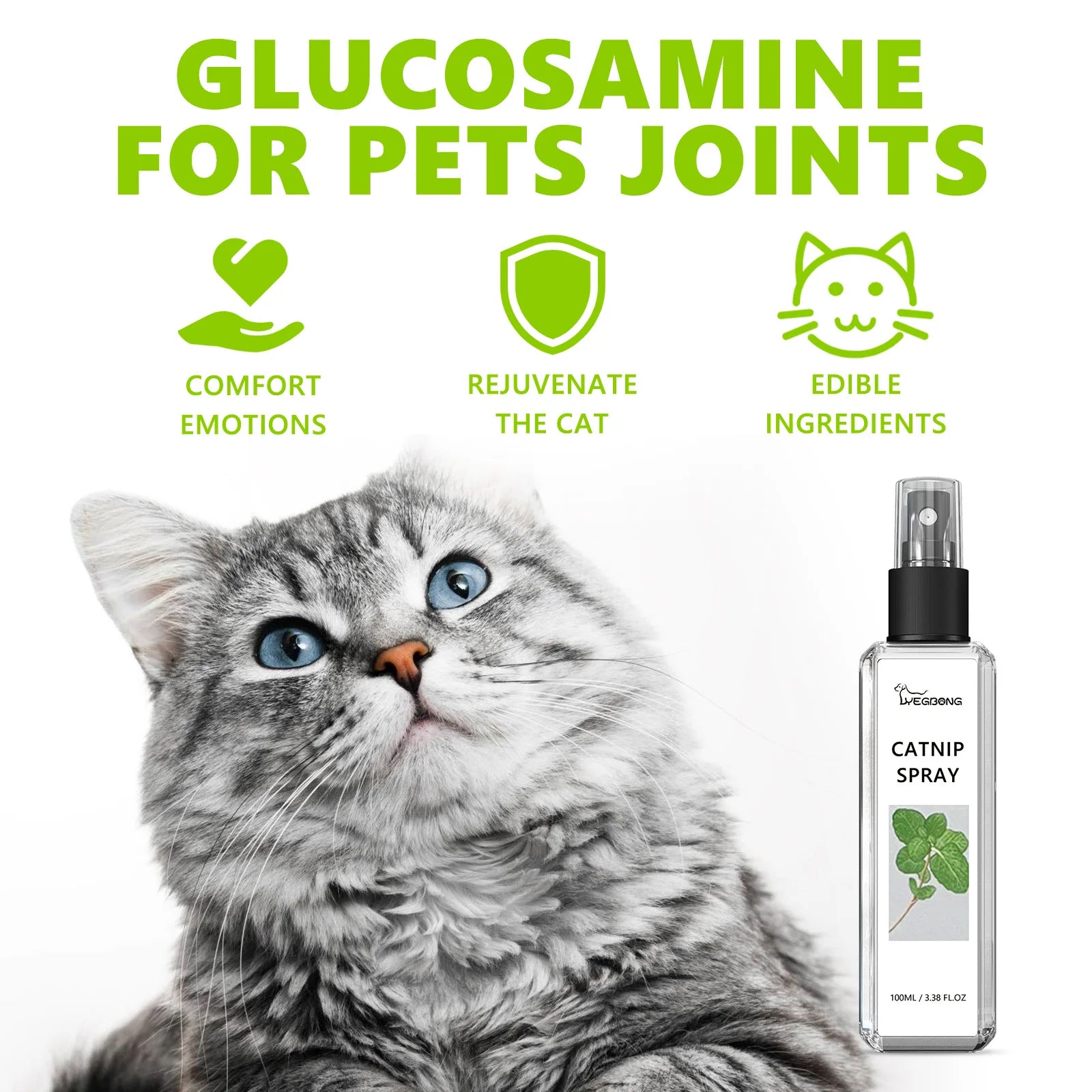 Yegbong Catnip Spray Enhance Cat Elasticity Natural Non-irritating Promote Cat Health Relief Pet Stress Fatigue Soothing Mist