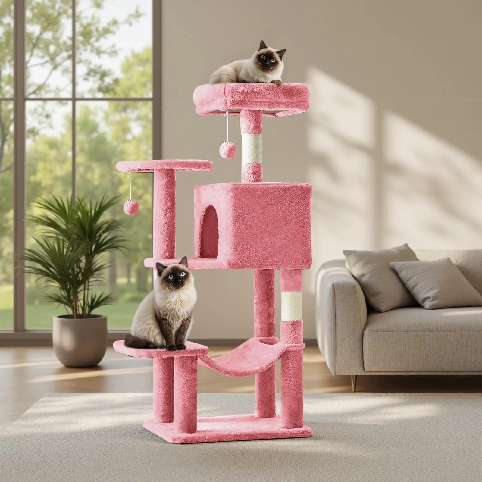 44 Inch Cat Tree Tower, Cat Climbing Tower with Natural Sisal Scratching Posts, Hammock, Pet Condo for Indoor Cats