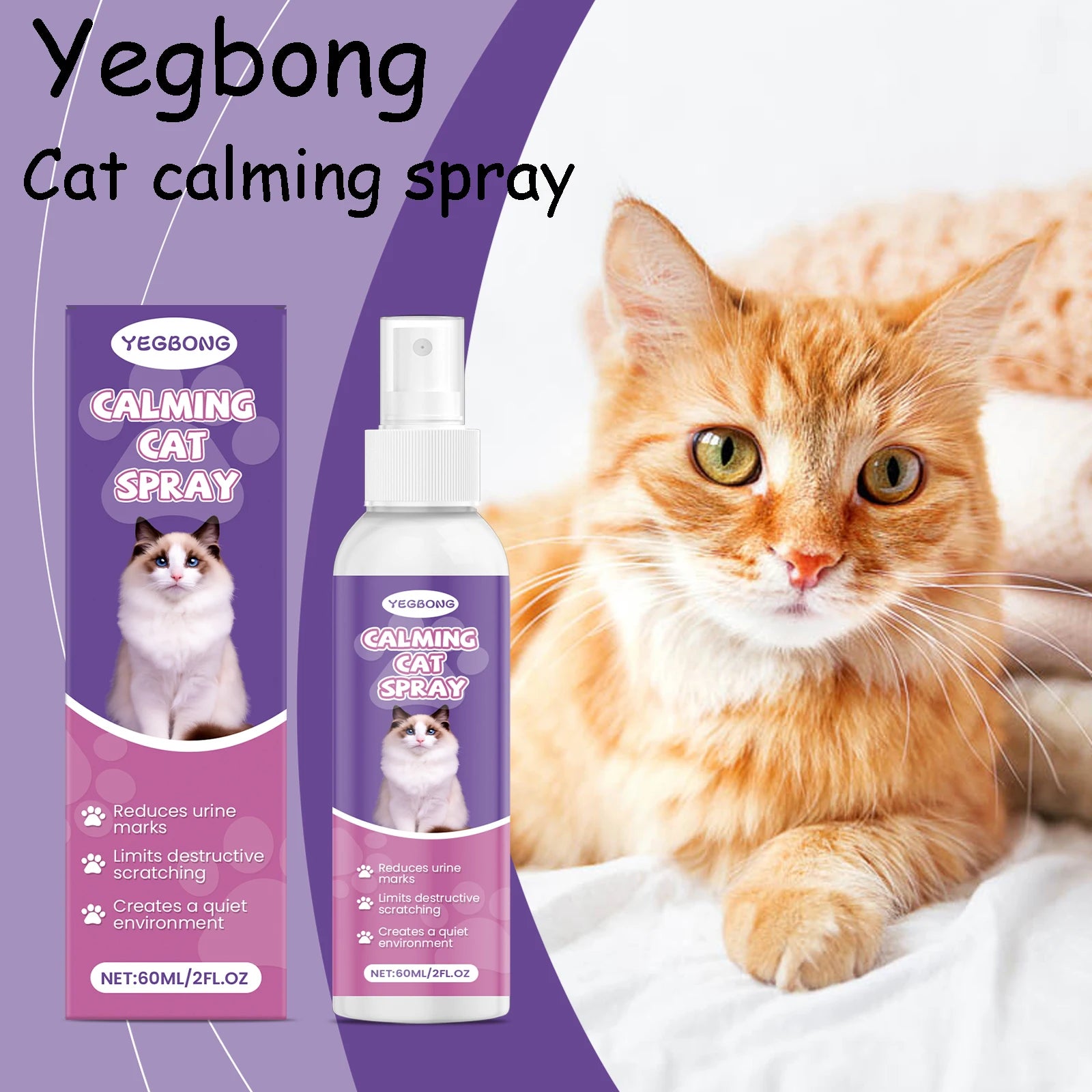 Yegbong Cat Calming Spray Gentle Formula Non-irritating Pets Behavior Regulation Relief Cat Stress Soothing Mood Cat Care Spray