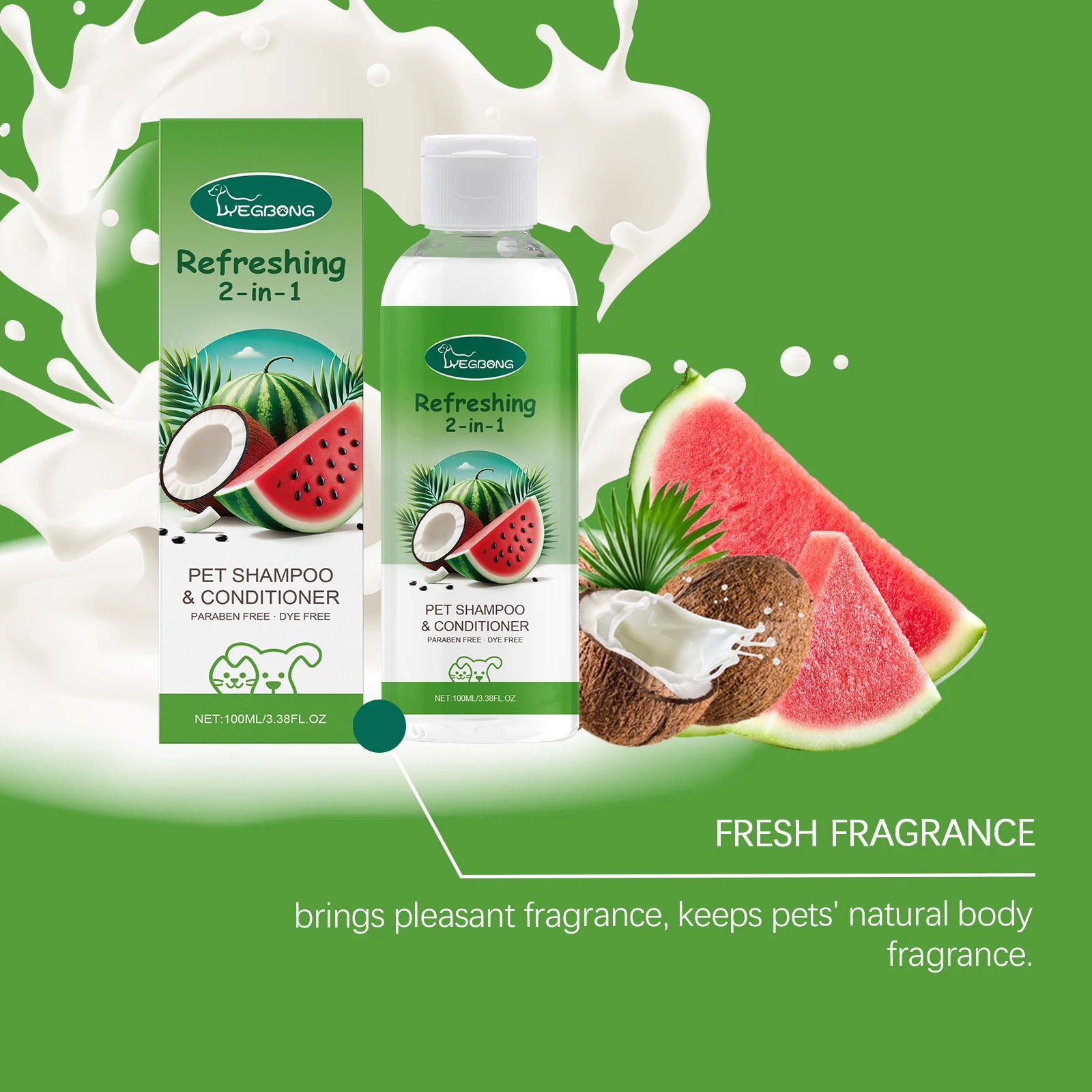 100ml Pet Shampoo Conditioner 2-In-1 Watermelon Flavor Refreshing Cleanse And Condition Smooth Fur Relieve Itching for Cats And