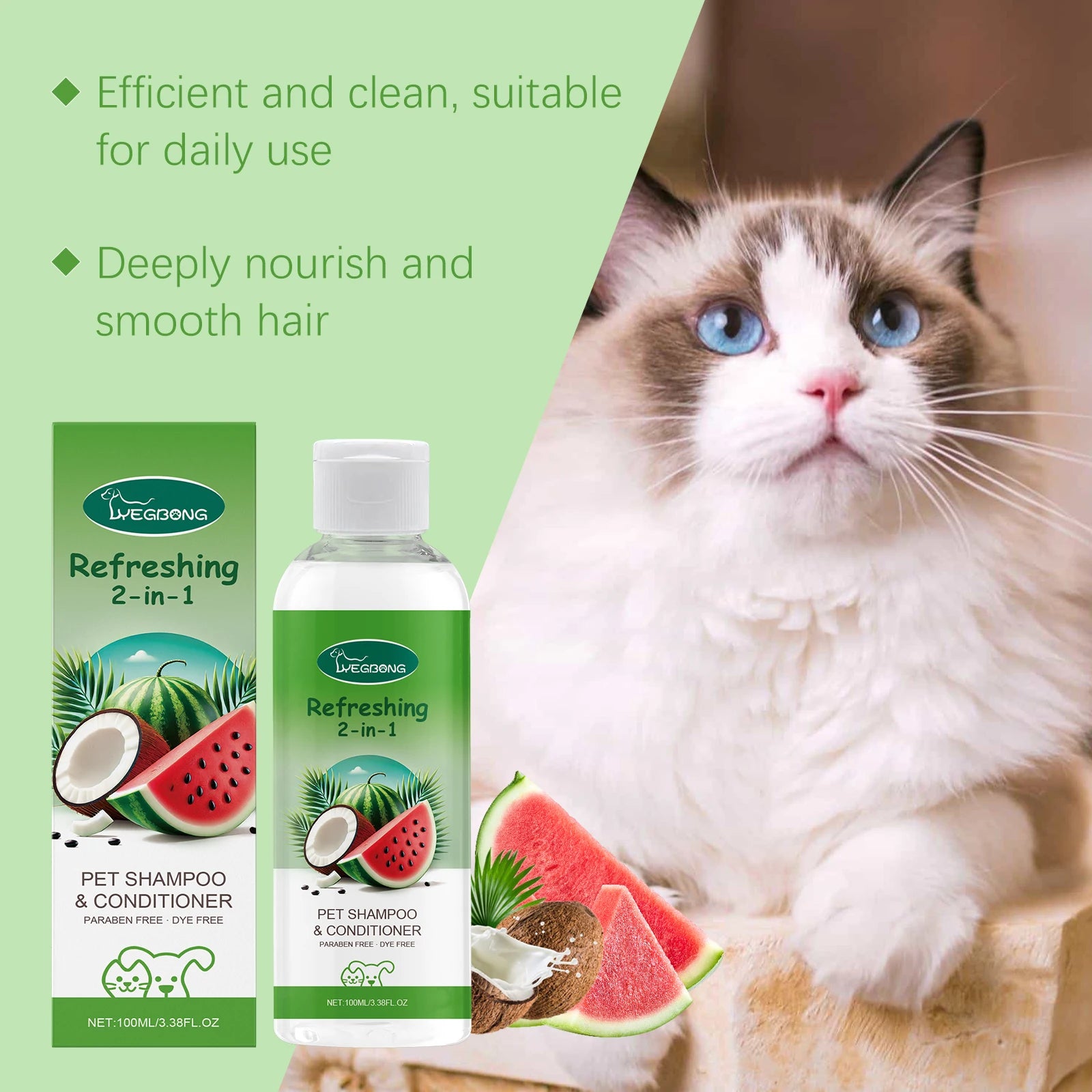 100ml Pet Shampoo Conditioner 2-In-1 Watermelon Flavor Refreshing Cleanse And Condition Smooth Fur Relieve Itching for Cats And