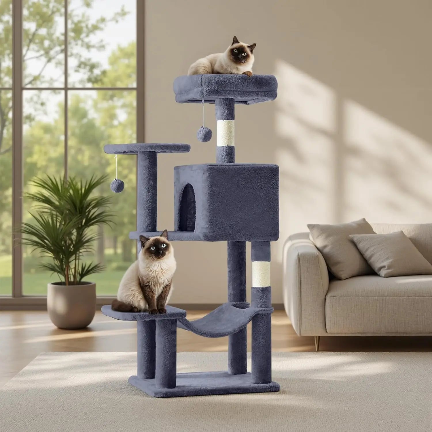 44 Inch Cat Tree Tower, Cat Climbing Tower with Natural Sisal Scratching Posts, Hammock, Pet Condo for Indoor Cats