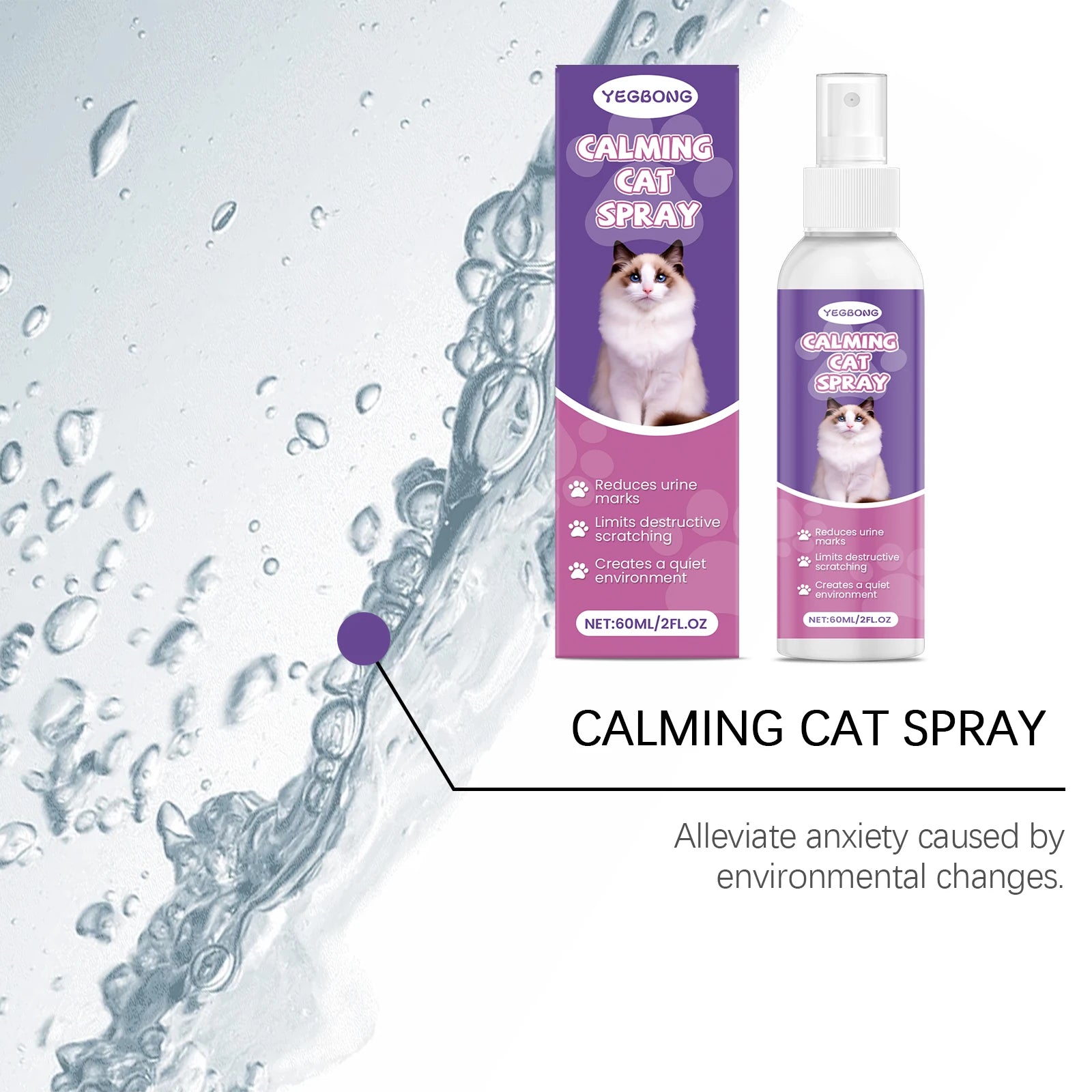 Yegbong Cat Calming Spray Gentle Formula Non-irritating Pets Behavior Regulation Relief Cat Stress Soothing Mood Cat Care Spray