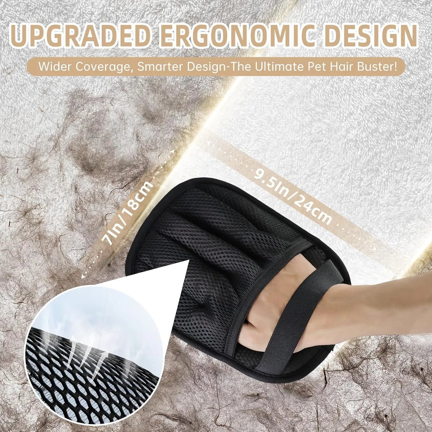 2 PCS Pet Hair Removal Gloves for Cats & Dogs, Five-Finger Electrostatic Magic Brush Tool (Black, L)
