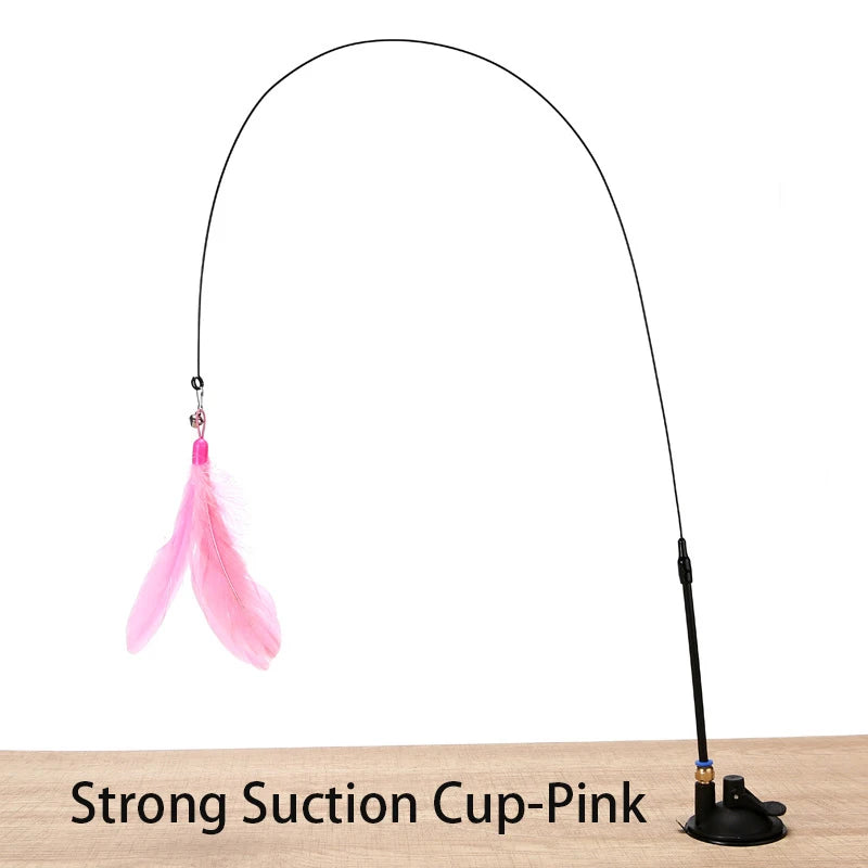 Interactive Cat Toy Handfree Cat Stick Kitten Playing Teaser Wand Toy Suction Cup Feather Wand Pet Supplies Simulation Feather