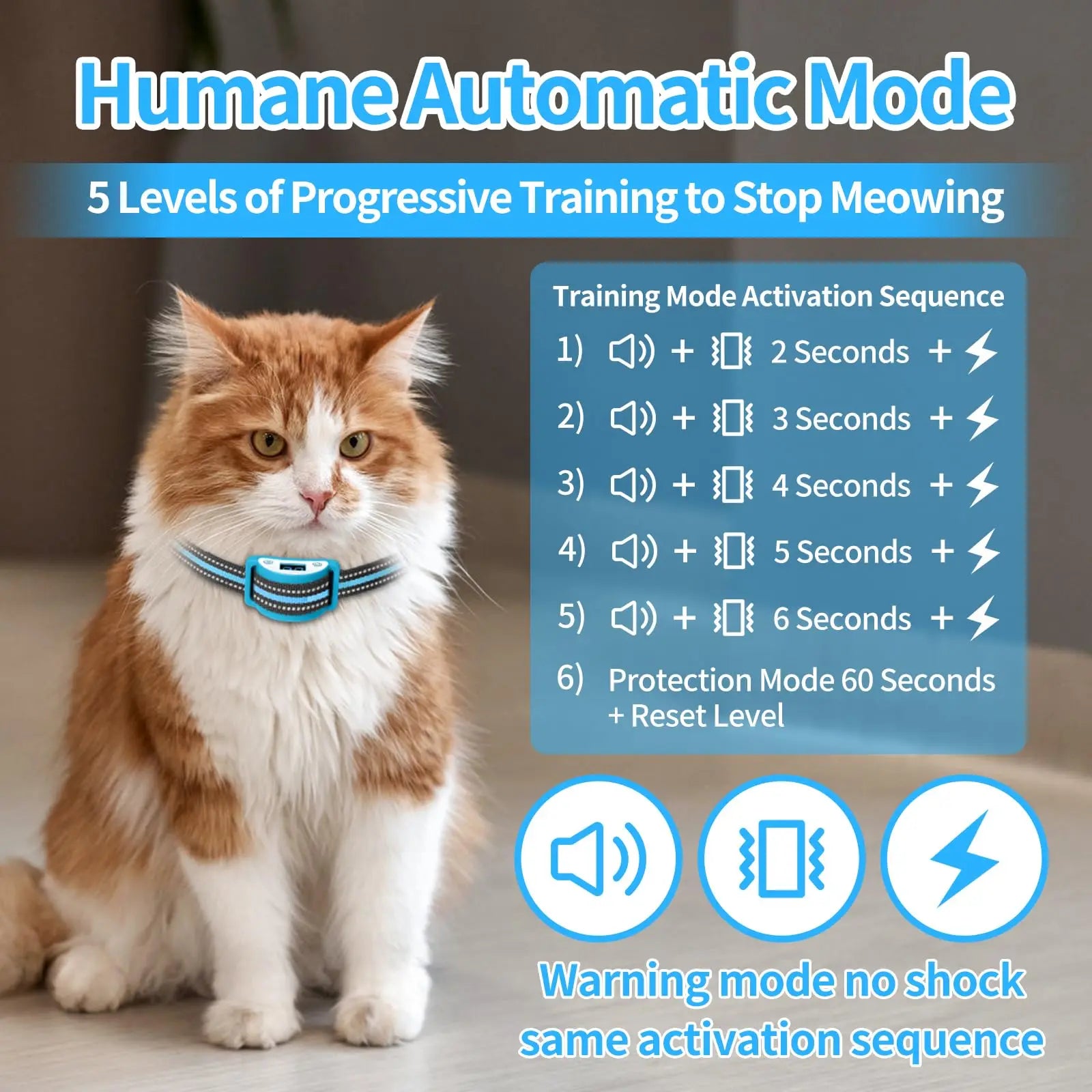Cat Shock Collar To Auto Stop Meowing,Shock Collar for Cats,Vibration or Shock, Lightest Cat Training Collar for 5-25lbs Pet Cat