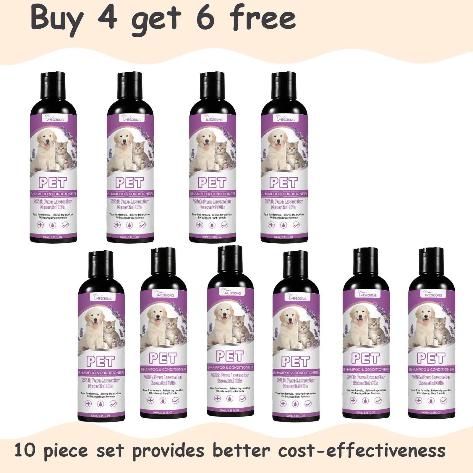 100ml Pet Shampoo And Conditioner Lavender Scent Soothe Skin Relieve Itch Deep Clean Dirt Pet Grooming Gel For Dogs And Cats