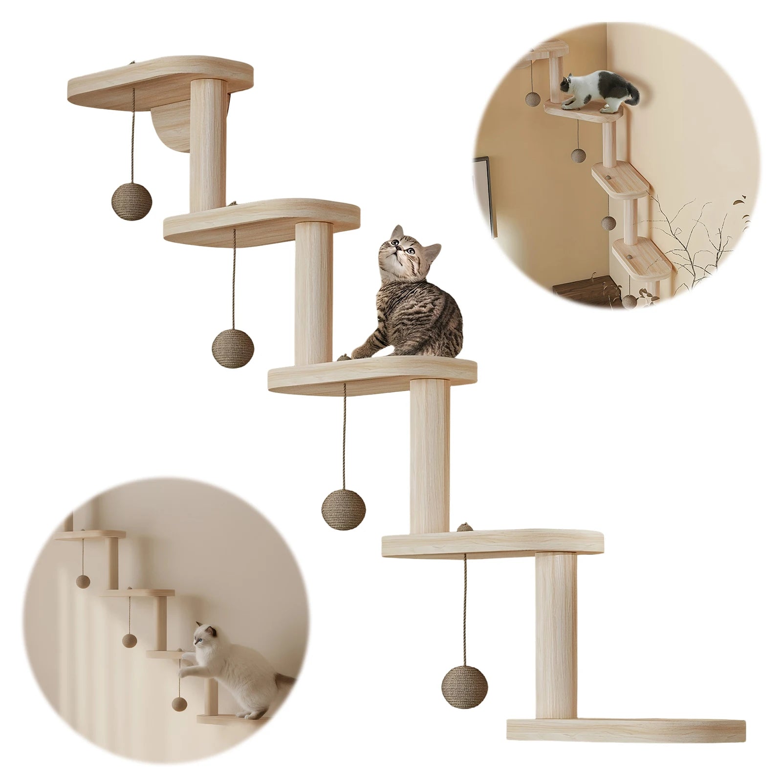 Wall Mounted Wooden Cat Climbing Frame with 5 Step Cat Climbing Shelves Wooden Cat Ladder Frame for Climb Play Nap Scratch