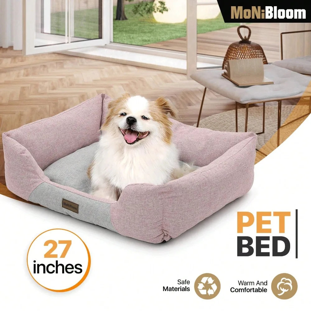 27"X21"X7" Dog Beds For Medium Small Dogs Machine-Washable Linen-Like Fabric Pet Beds Warming Cozy Soft Bed For Dogs And Cat,