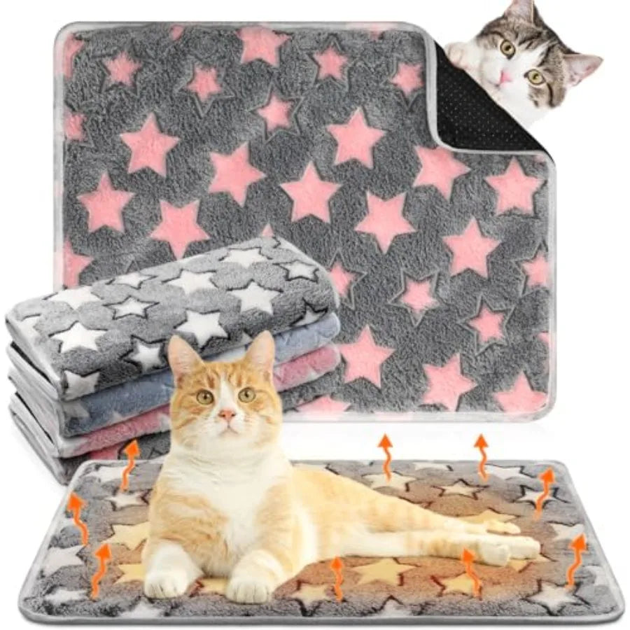 【Spot goods】4 Pack Self Heating Cat Bed Cat Self Warming Pad with Removable Cover Extra Warm Thermal Pet Pad Washable Pet Crate