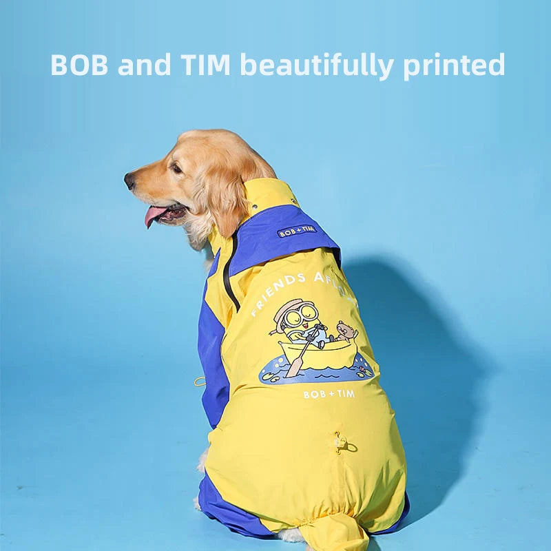 Dog Raincoat Printed Waterproof Raincoat Medium and Large Dogs All Inclusive Pet Clothes Big Dogs Four Legged Coat Pet Raincoat