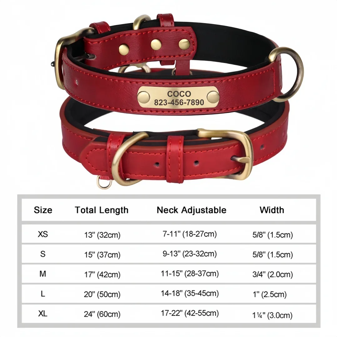 Customized Dog Collar Soft Padded Leather Pet Collar For Small Medium Large Dogs With Free Engraved Nameplate ID Tag Anti-lost