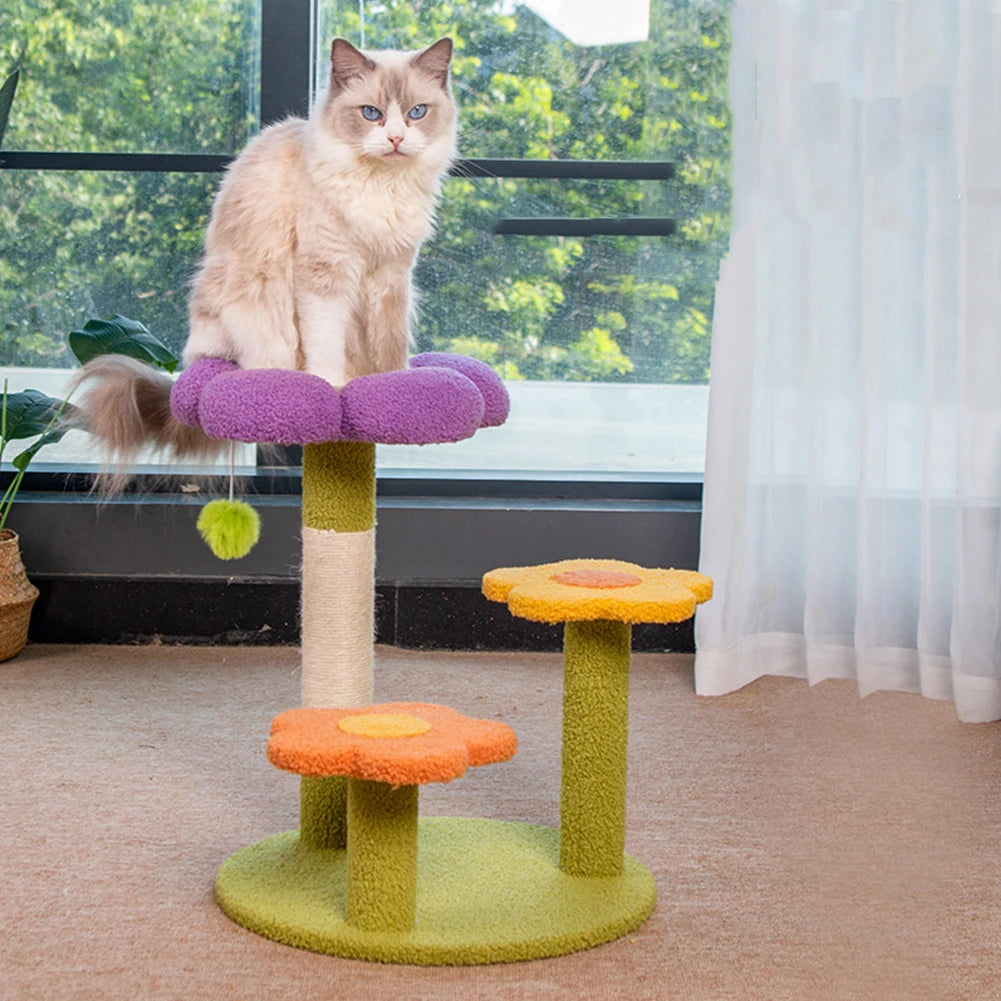 3 Layer Flower Cat Climbing Frame Sturdy Sisal Wrapped Surface Soft Breathable Fabric Cat Tree Tower for Interactive Play Relax