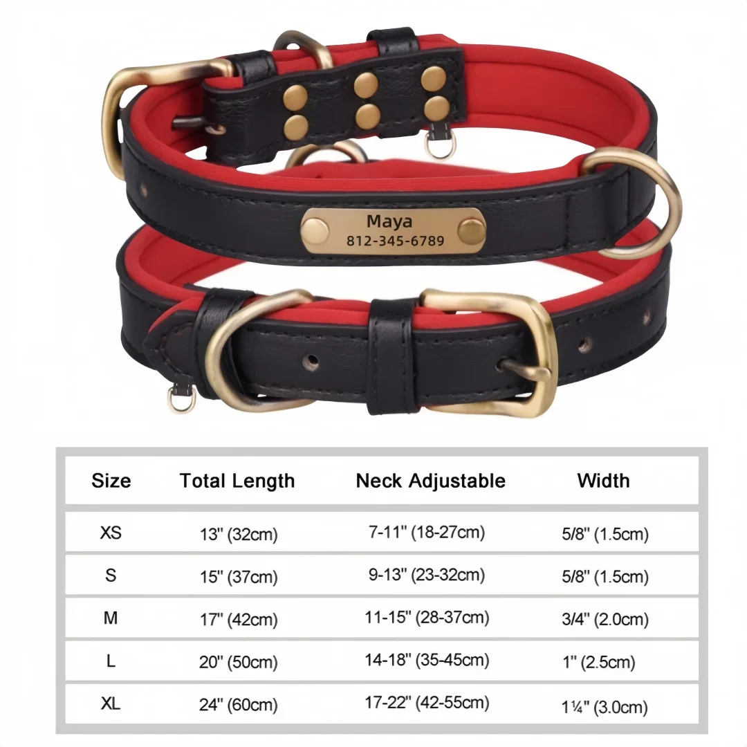 Customized Dog Collar Soft Padded Leather Pet Collar For Small Medium Large Dogs With Free Engraved Nameplate ID Tag Anti-lost