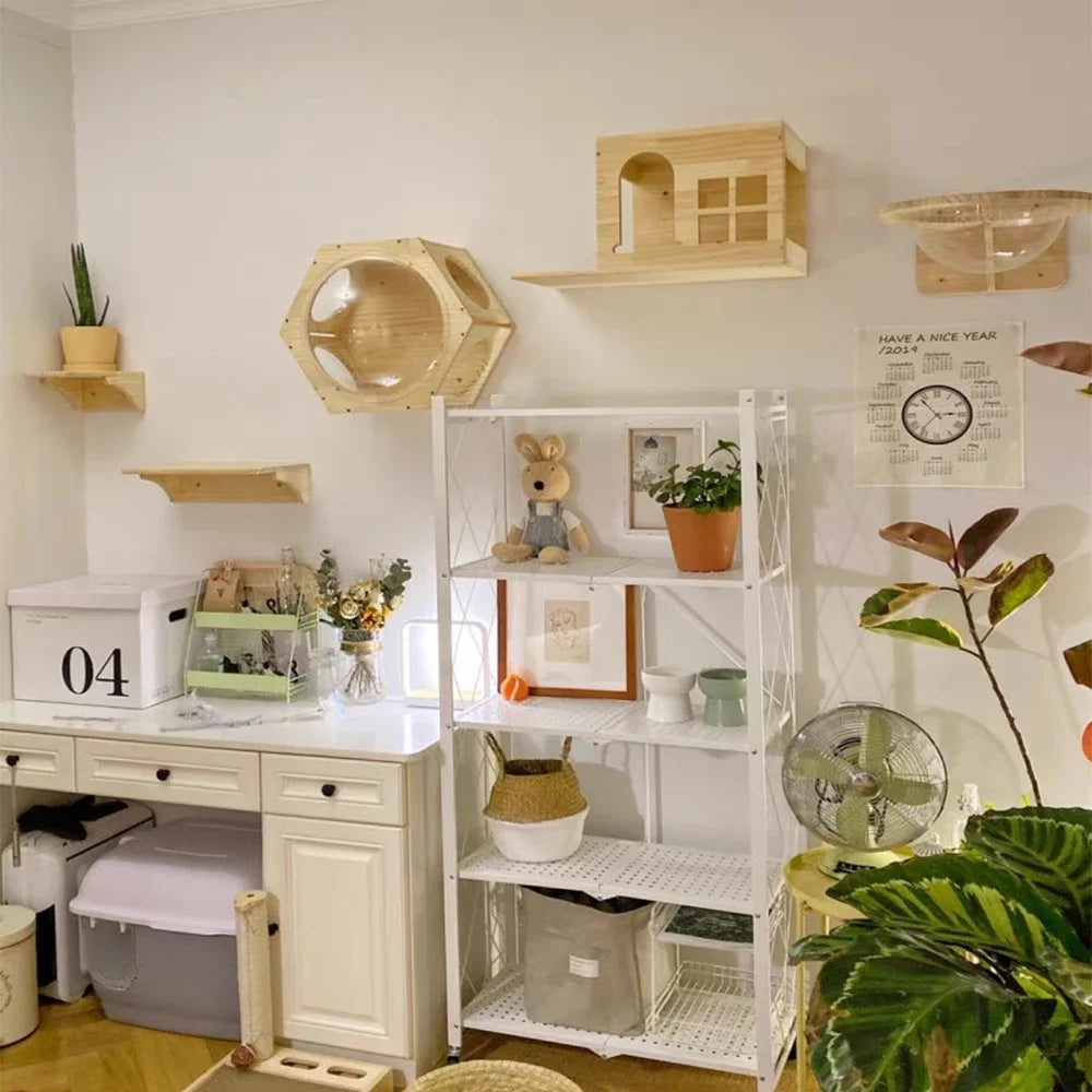 Wall mounted four step cat climbing frame, sisal scratching post and cat tree cat tower universal.