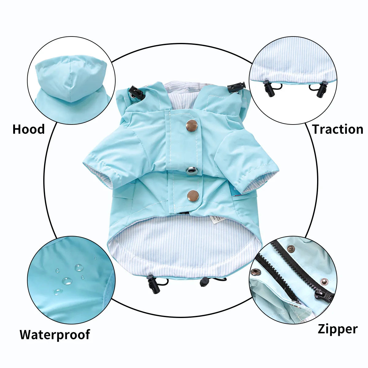 PETCIRCLE Adjustable Dog Hooded Raincoat Windproof Waterproof Pet Rain Jacket Poncho Outdoor Dog Rain Coat Clothes