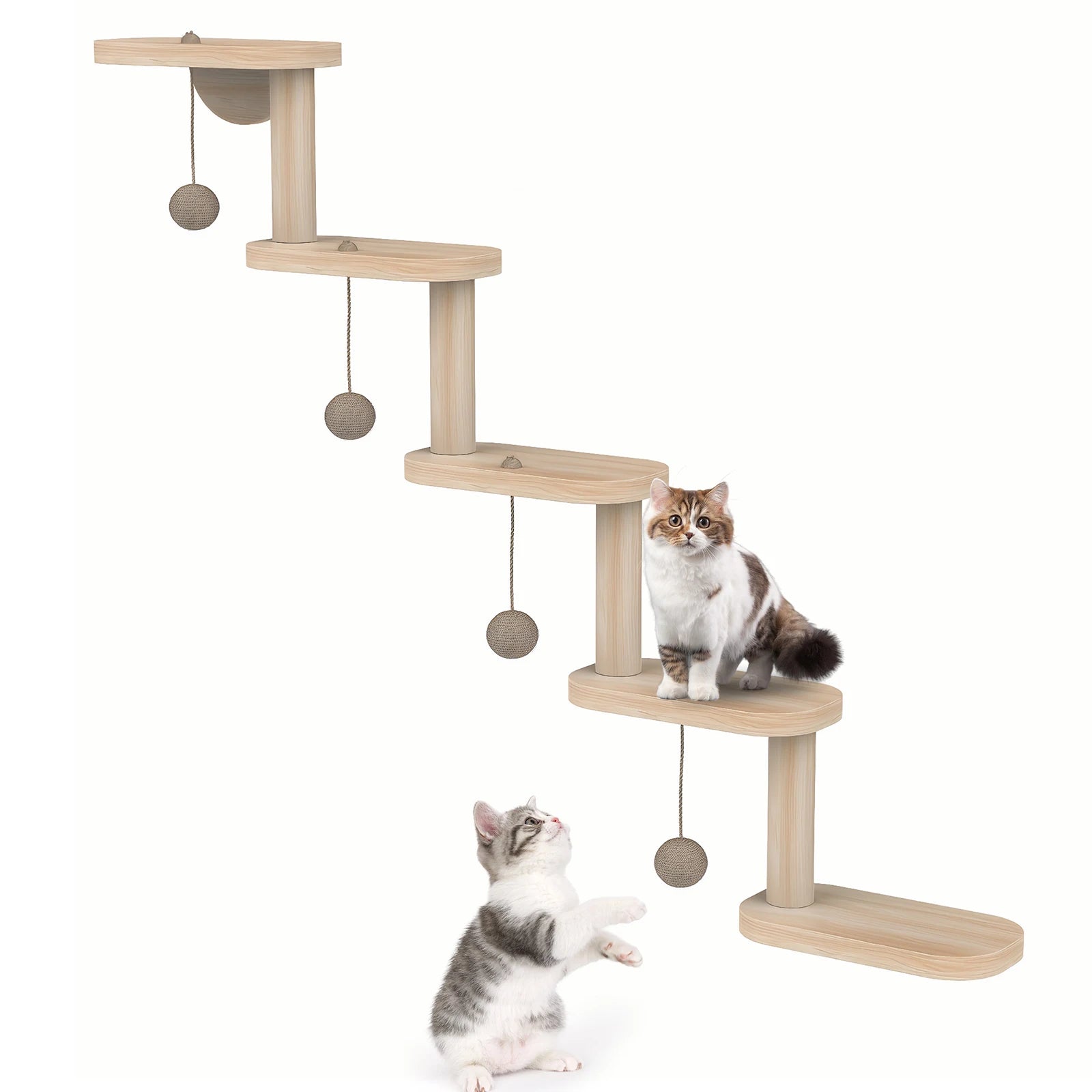Wall Mounted Wooden Cat Climbing Frame with 5 Step Cat Climbing Shelves Wooden Cat Ladder Frame for Climb Play Nap Scratch