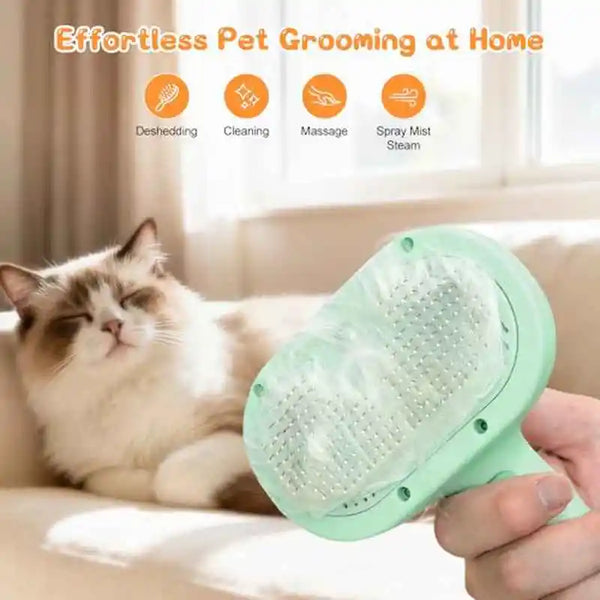 3-in-1 Pet Grooming Brush with Steam Deshedding, Self-Cleaning & Waterless Shampoo for Dogs & Cats, Removes Hair, Light Beige