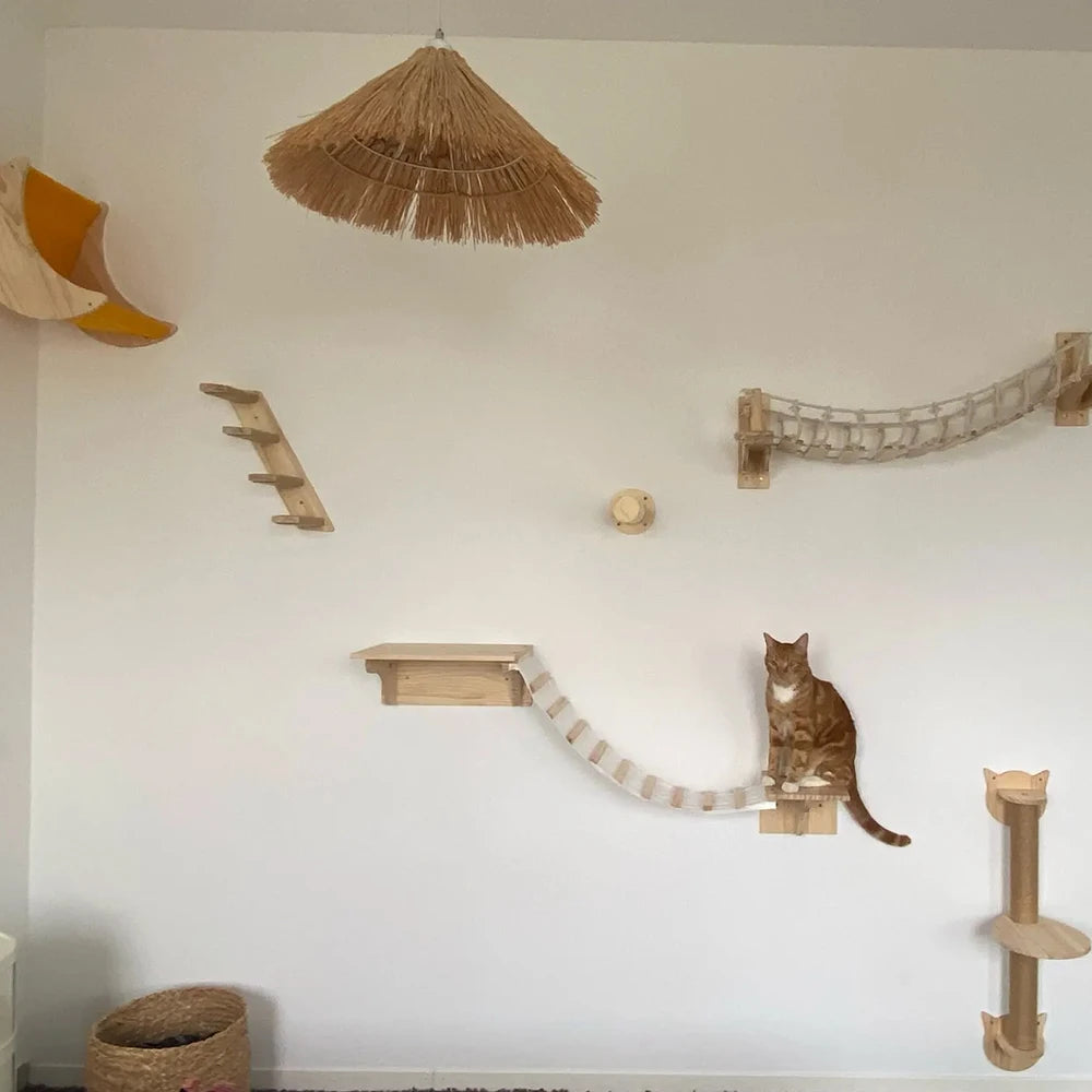 Wall mounted four step cat climbing frame, sisal scratching post and cat tree cat tower universal.