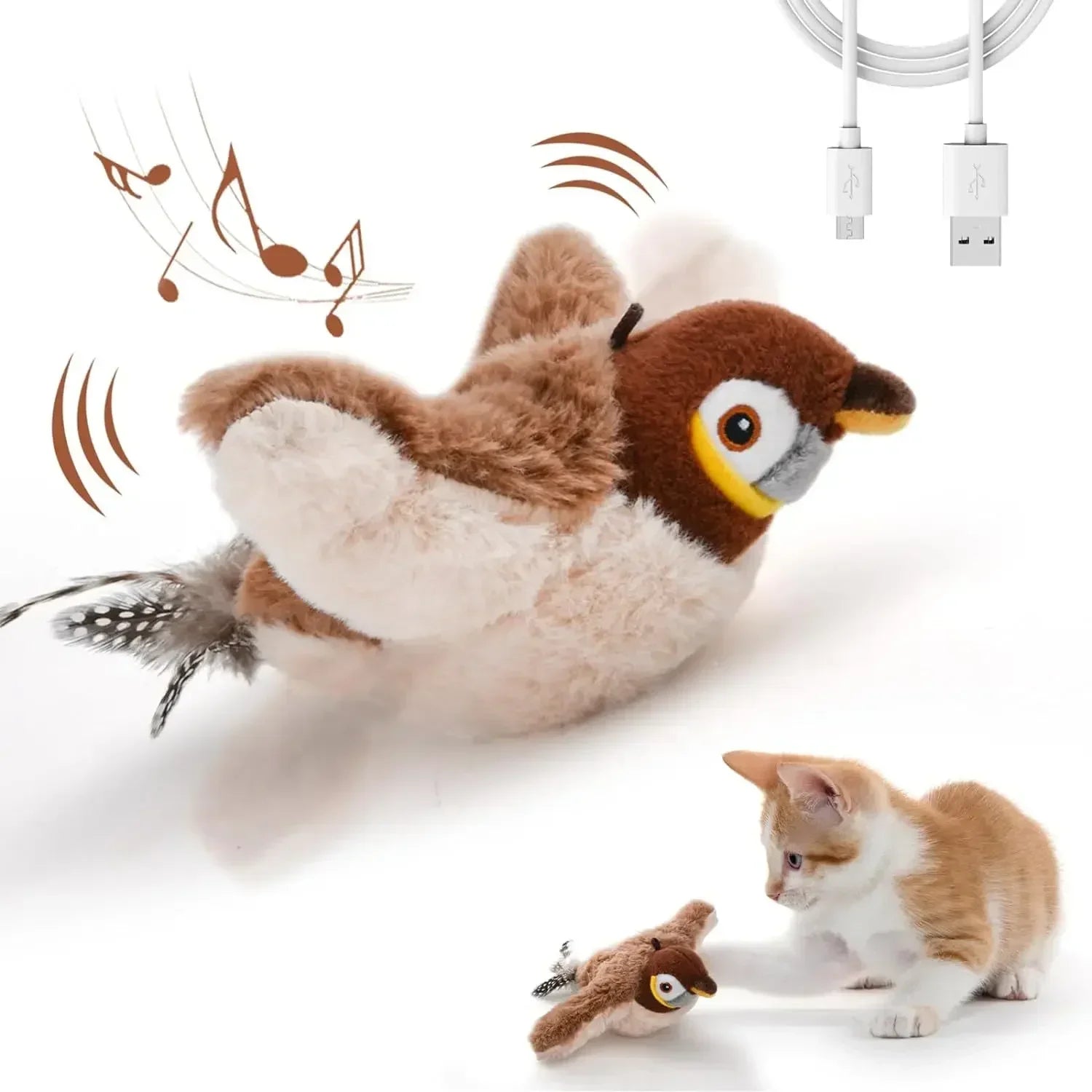 Rechargeable Cat Toy with Catnip - Touch Sensitive Flapping Chirping Bird Plush for Indoor Cats, Interactive Kitten Play
