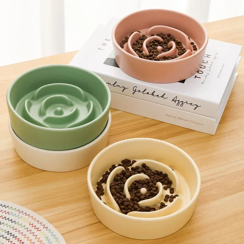 Ceramic Pet Cat Dog Bowl Small and Medium-Sized Dogs Dog Puppy Slow Feeding Anti-Choke Slow Food Bowl Anti-Tumble Eating Bowl