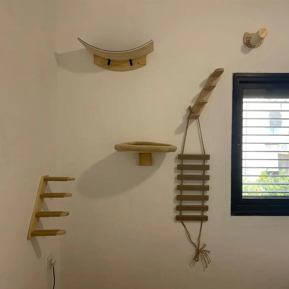 Wall mounted four step cat climbing frame, sisal scratching post and cat tree cat tower universal.