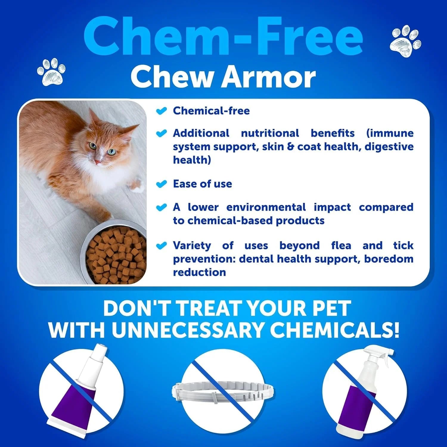 【120 Chews】Cat Flea&Tick Control Chewables - Taurine Supplement for Cats-Skin & Coat Health Support- Suitable for All Breeds