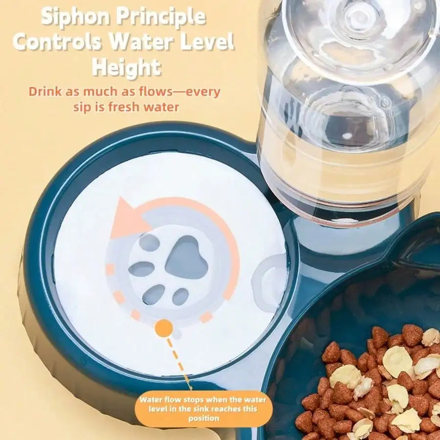 Triple Cat Bowls For Food And Water, Plastic Raised Cat Dishes, Automatic Water Bottle 3 In 1 Pet Bowls 2 Food Bowls And Water F