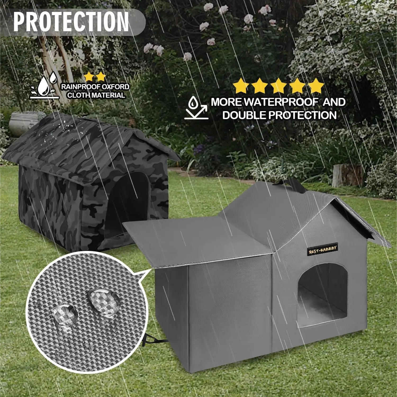 Insulated Outdoor Cat House with Mat and Clip, Weatherproof Pet Shelter for Cats Kittens Puppies, Grey Size M