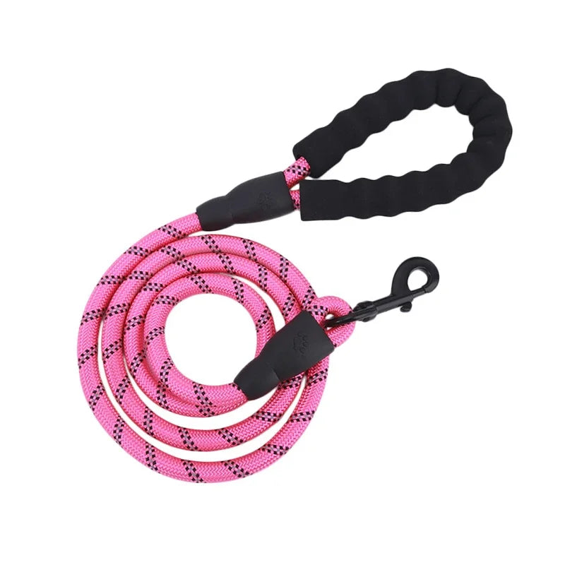 1.5M/2M/3M Large Dog Rope Round 1.2CM Nylon Pet Leash Strengthen Reflective Rope Walking Dog Traction Collar Harness Dog Lead
