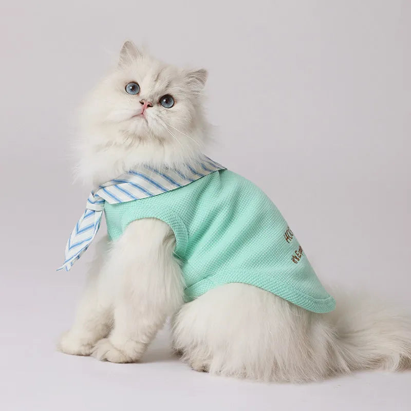 Vest Stylish Bandana Faux Two Piece Anti Shedding Lightweight Plush Cat Kitten Spring Summer Puppy Pet Clothes