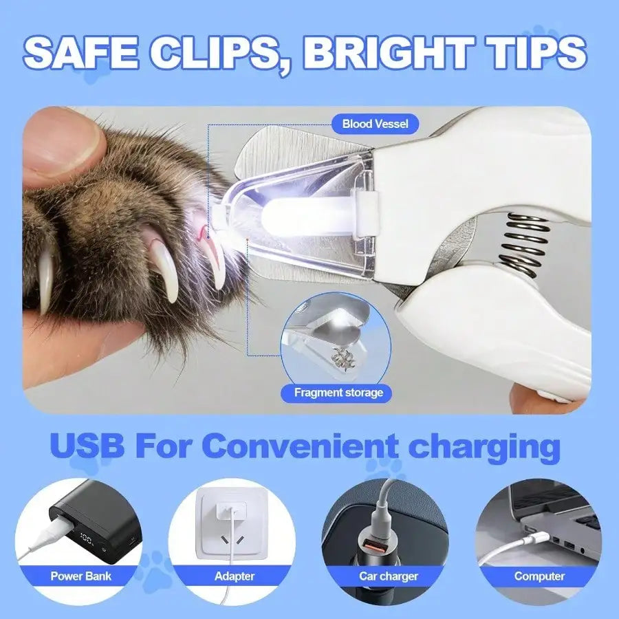 2-In-1 Dog Nail Clippers With Lights - Electric Pet Nail Grinder Quiet, Suitable For Small Large Dogs And Cats, LED Prevents Over-Cutting, USB-C Rechargeable Safety Protection Grooming Kit For Black Nails