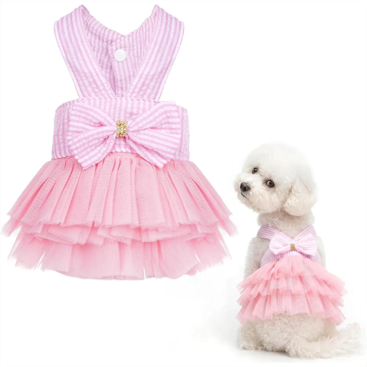 Pink Dog Dress with Bowknot Tutu for Small Dogs Cats Summer Pet Clothes