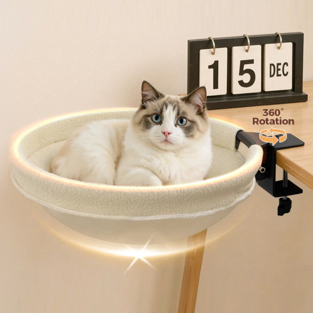 Large Cat Desk Bed Sturdy Rotating Cat Desk Perch Supports up to 50 lbs Easy Install for Cats Pets Desk Indoor Home