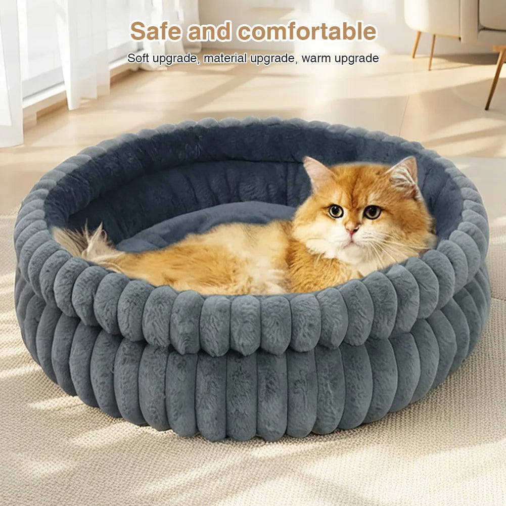 60cm Washable Round Cat Beds & Anti-Slip Bottom Dog Beds & Furniture Soft Plush Fur Pet Bed Load Capacity of 15 Kg for Indoor