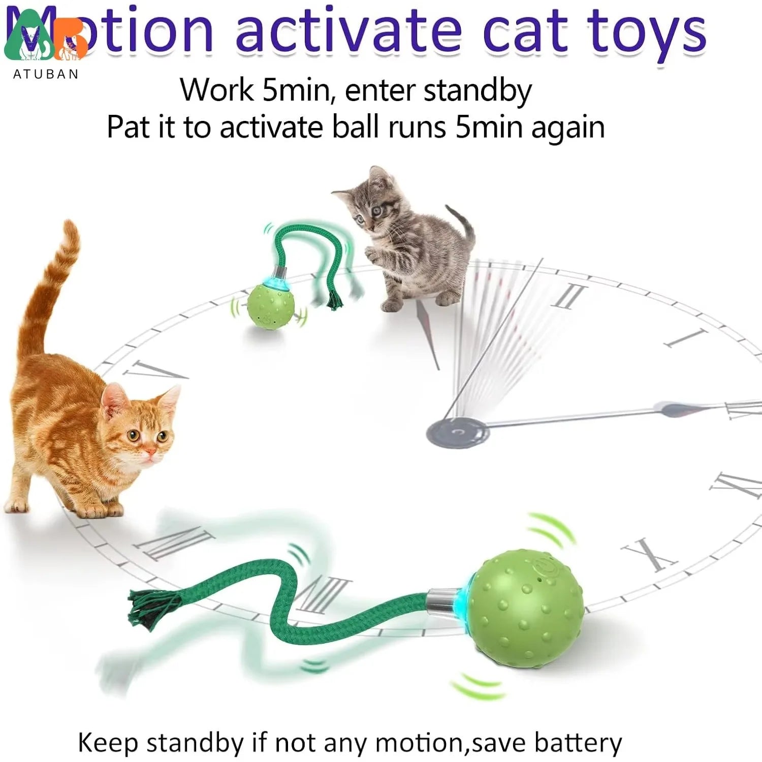 Interactive Cat Toys Ball, Motion Activate Electric Cat Toy, Automatic Pet Exercise Toys, Simulate Bird Calls, USB Rechargeable