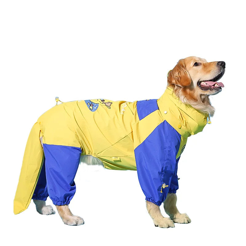 Dog Raincoat Printed Waterproof Raincoat Medium and Large Dogs All Inclusive Pet Clothes Big Dogs Four Legged Coat Pet Raincoat