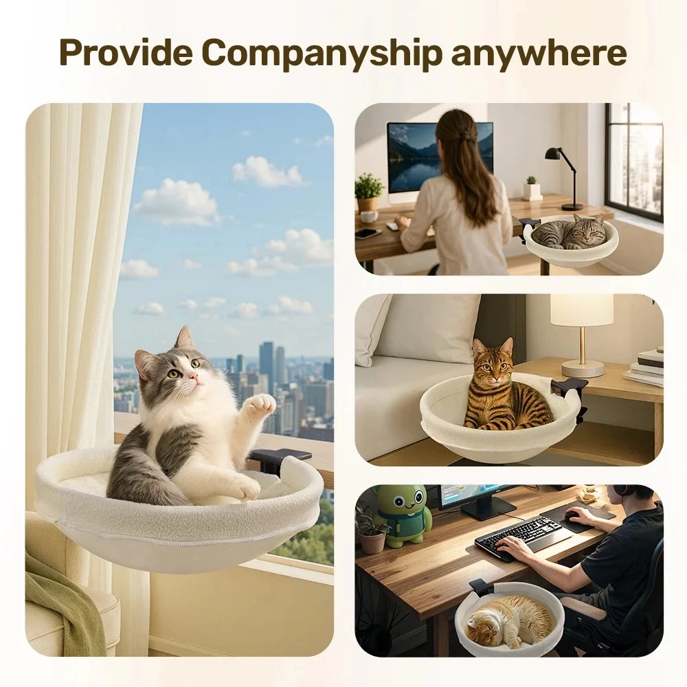 Large Cat Desk Bed Sturdy Rotating Cat Desk Perch Supports up to 50 lbs Easy Install for Cats Pets Desk Indoor Home