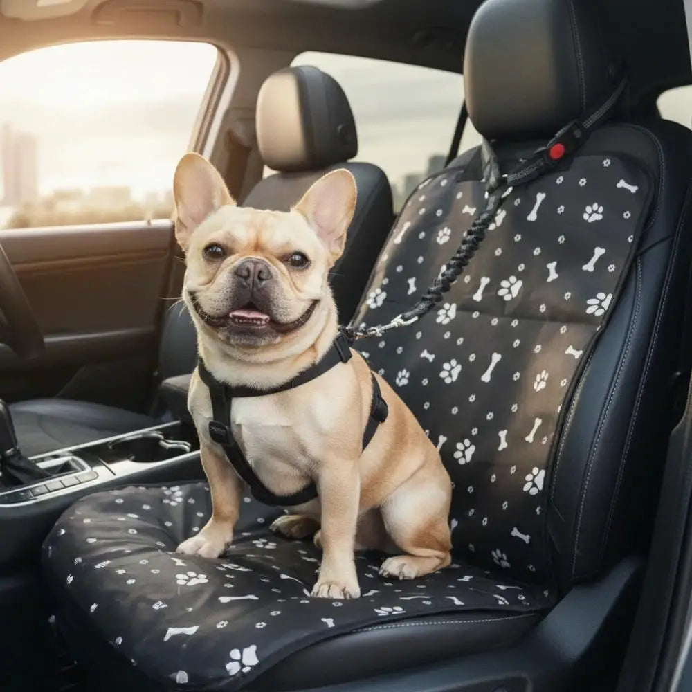 2 Pack Pet Car Travel Kit, Dog Car Seat Cover with Printed Anti-Scratch Pad & Adjustable Dog Leash, Universal Fit for Sedan & SUV, Waterproof Dirt-Proof Anti-Slip Scratch Resistant, Perfect for Daily Commute & Road Trip, Work