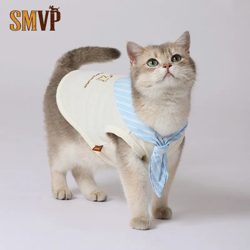 Vest Stylish Bandana Faux Two Piece Anti Shedding Lightweight Plush Cat Kitten Spring Summer Puppy Pet Clothes