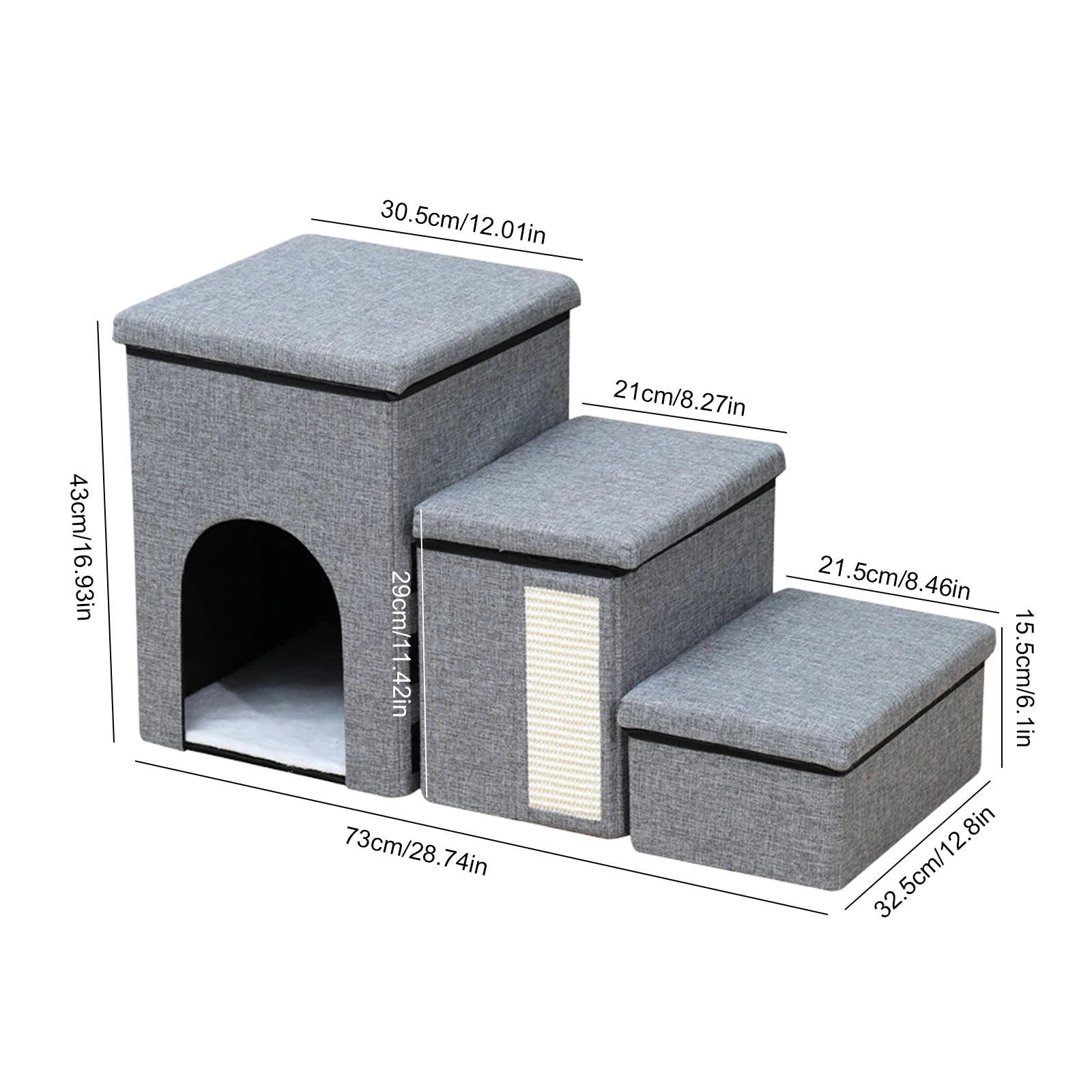 3 Levels Step Multifunctional Cat Bed Anti Slip Pet Stairway Storage Box Wear Resist Removable Storage Organizer for All Seasons