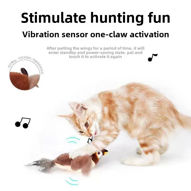 Rechargeable Cat Toy with Catnip - Touch Sensitive Flapping Chirping Bird Plush for Indoor Cats, Interactive Kitten Play