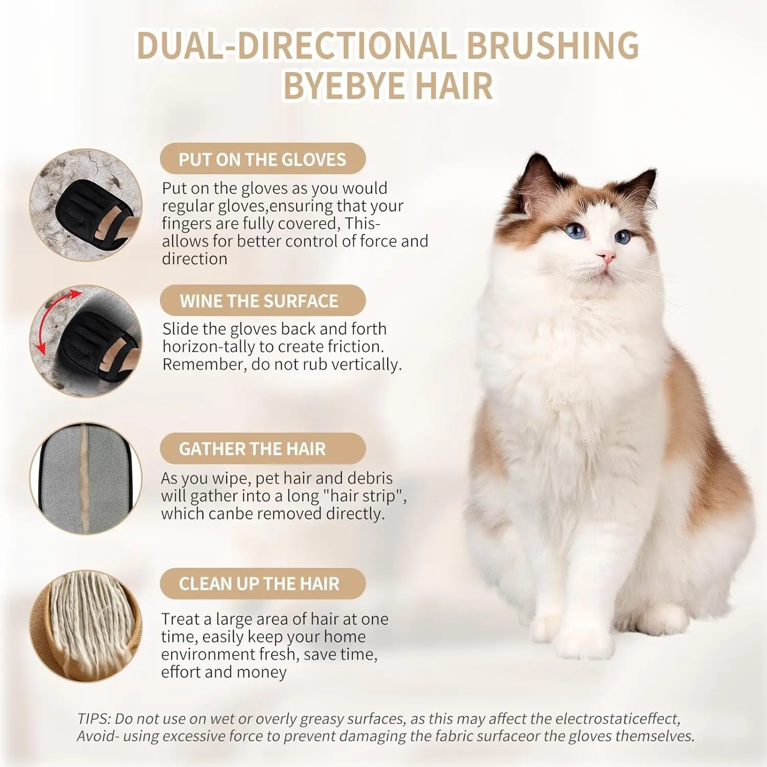 2 PCS Pet Hair Removal Gloves for Cats & Dogs, Five-Finger Electrostatic Magic Brush Tool (Black, L)