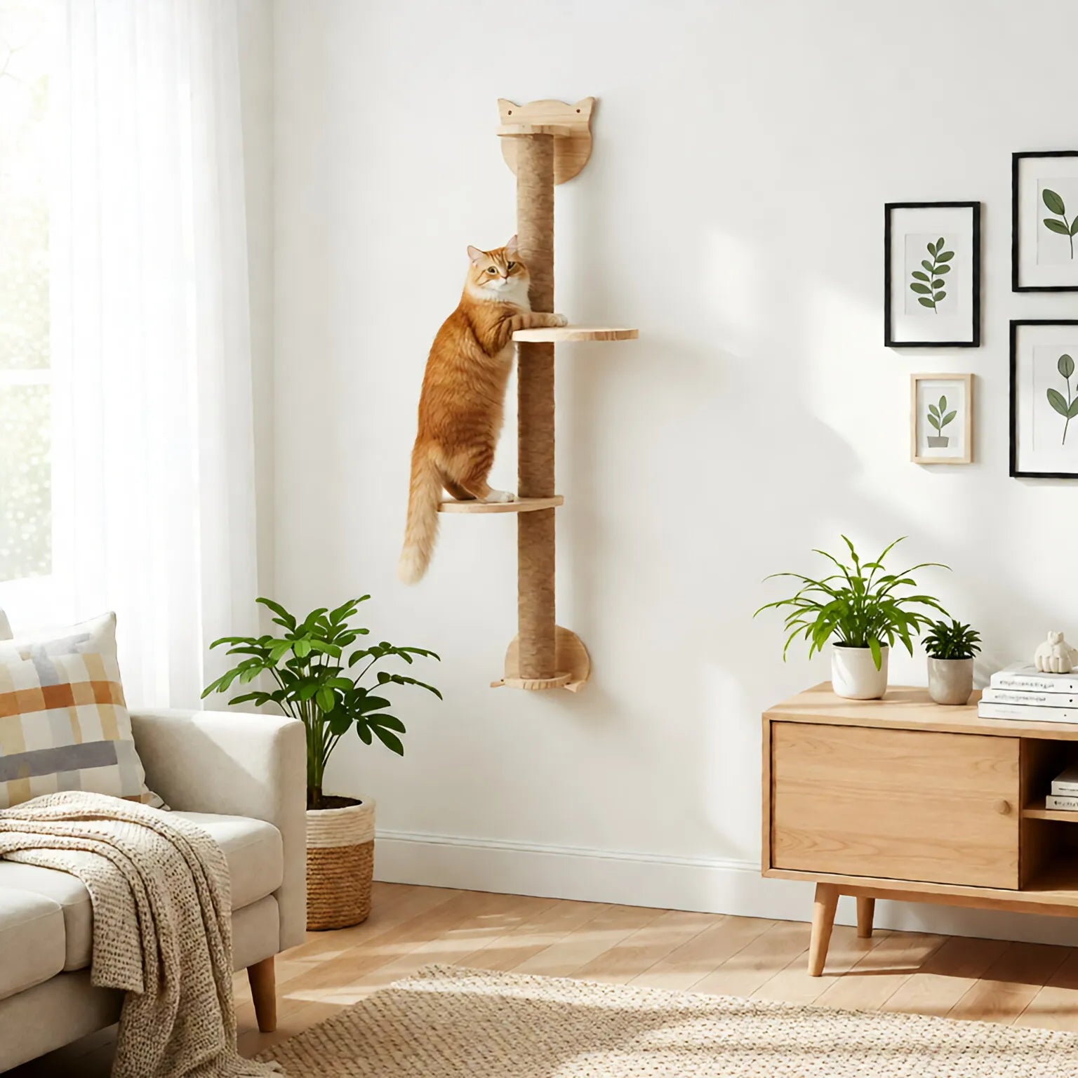 Cat Scratching Posts with 2 Perches Platforms Wall Mounted Climbing Shelves Sisal Scratcher For Cats Tree Tower Pet Accessories