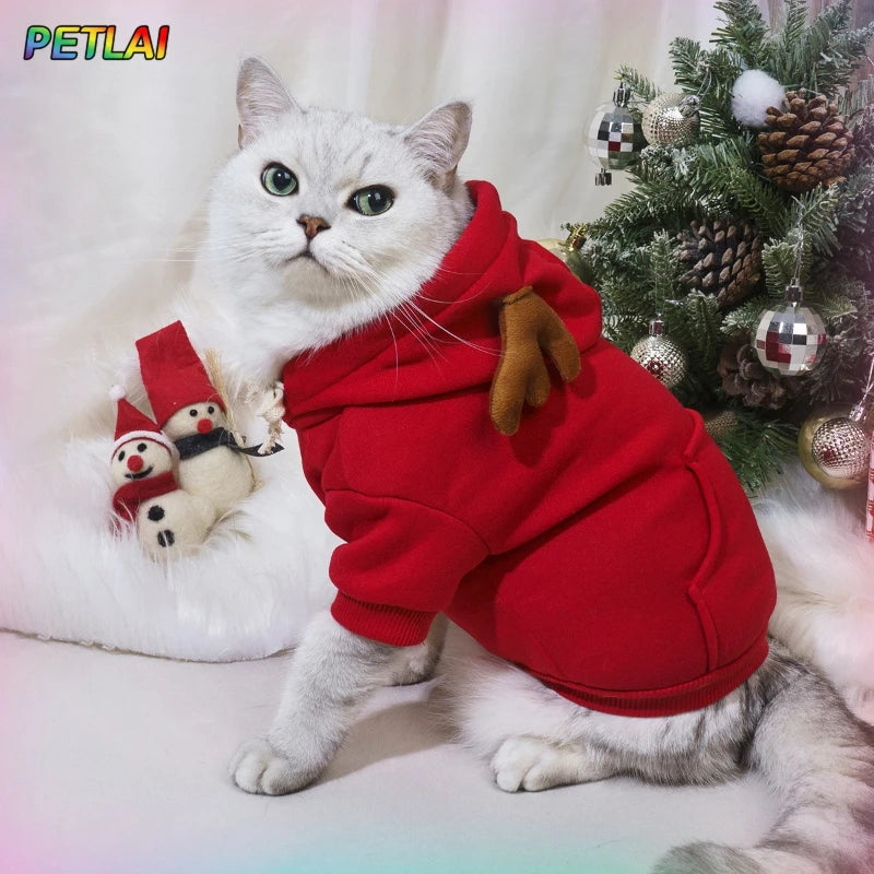 Christmas pet clothes elk cosplay costume creative elk antler thickened sweater new style creative design hoodie for dog cat