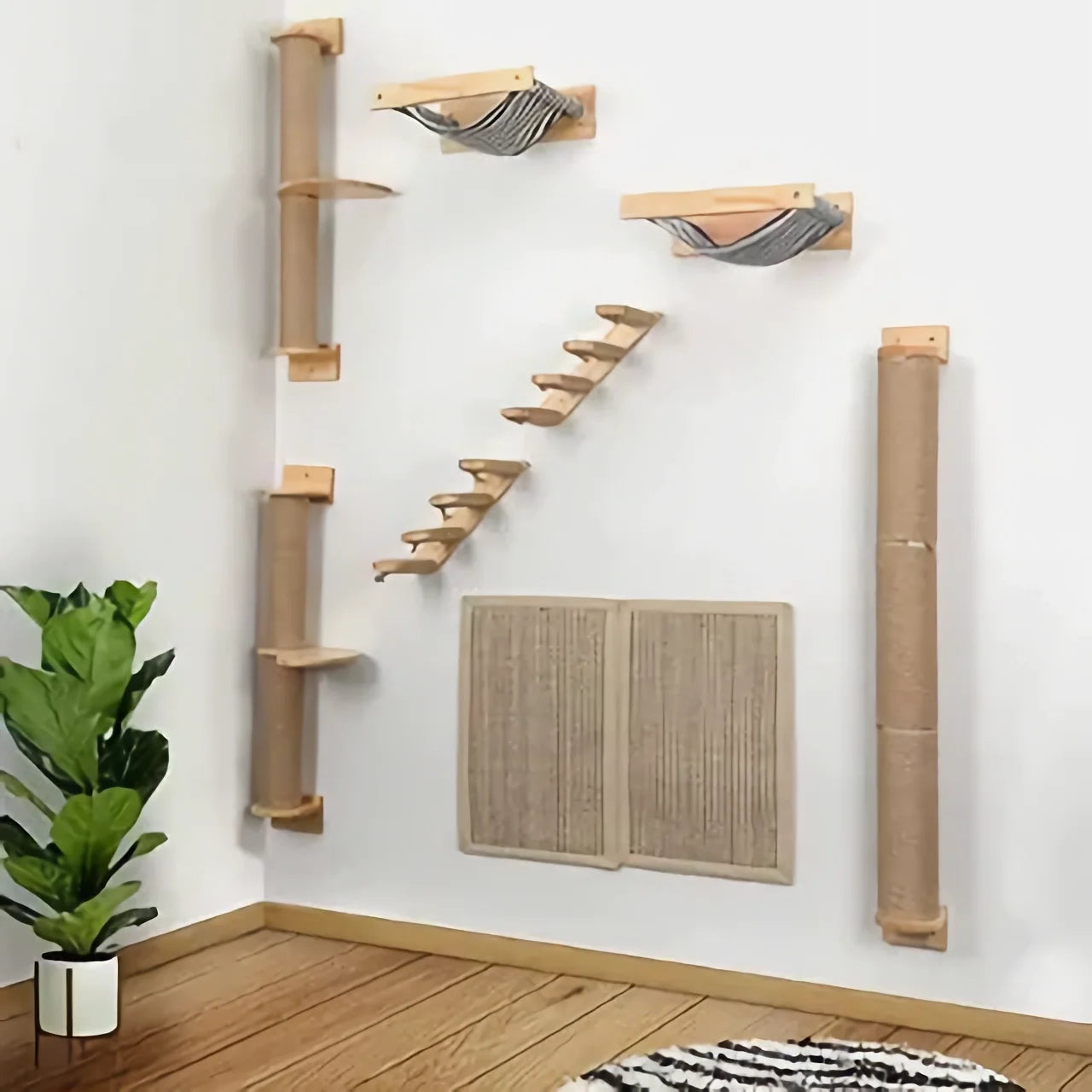 Wall mounted four step cat climbing frame, sisal scratching post and cat tree cat tower universal.