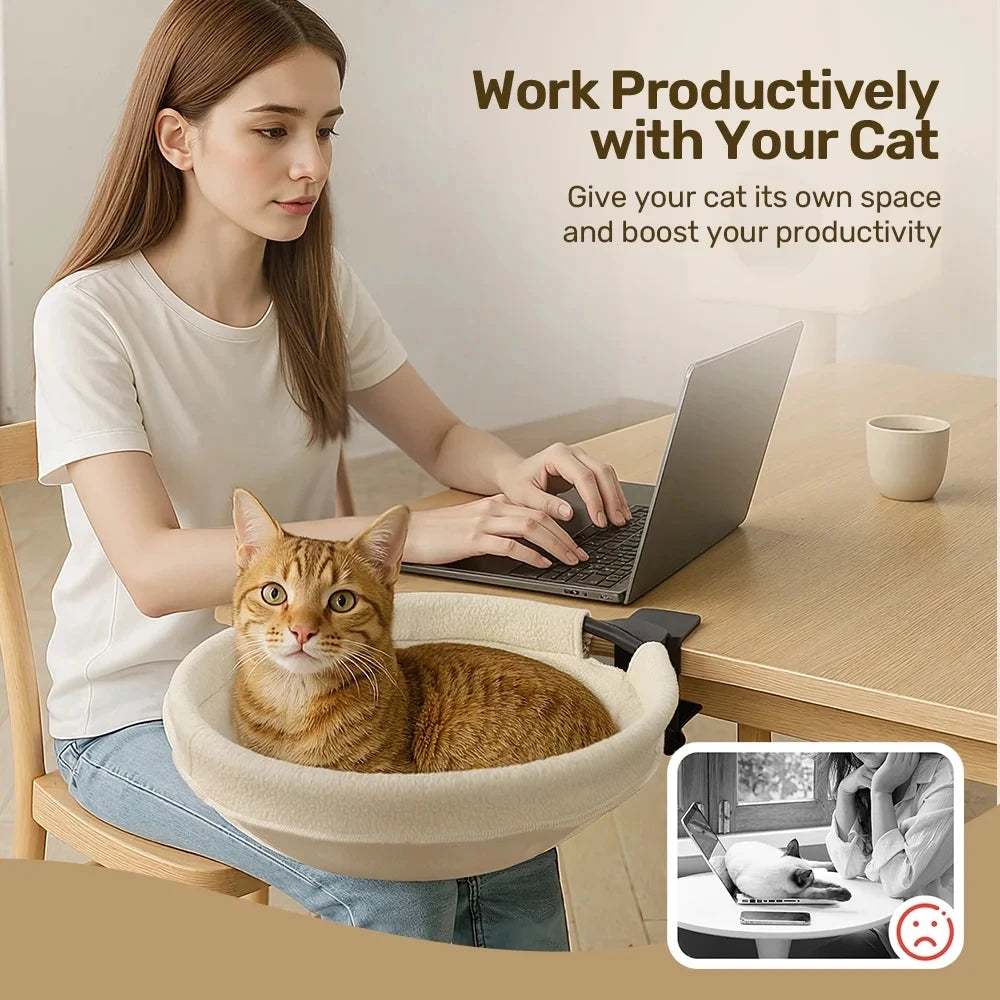 Large Cat Desk Bed Sturdy Rotating Cat Desk Perch Supports up to 50 lbs Easy Install for Cats Pets Desk Indoor Home